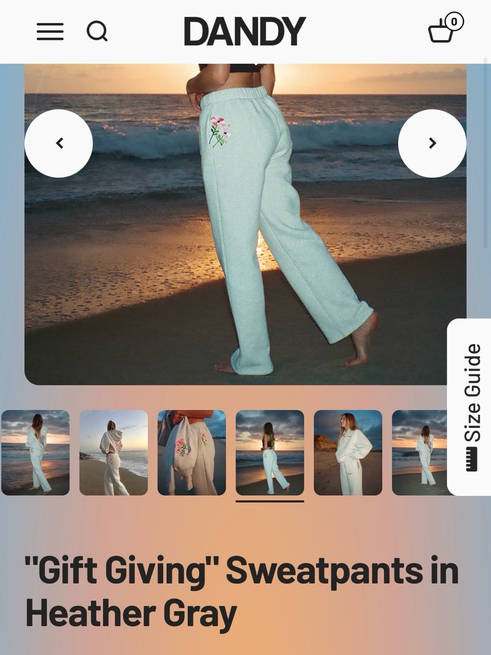 Dandy Worldwide “Gift Giving” Sweatpants Heather Gray Embroidered Flowers